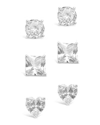 Sterling Silver Statement CZ Stud Set of 3 Earring Sterling Forever Silver 