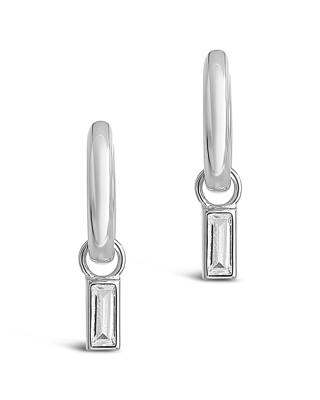 Sterling Silver Baguette CZ Micro Hoops Earring Sterling Forever Silver 