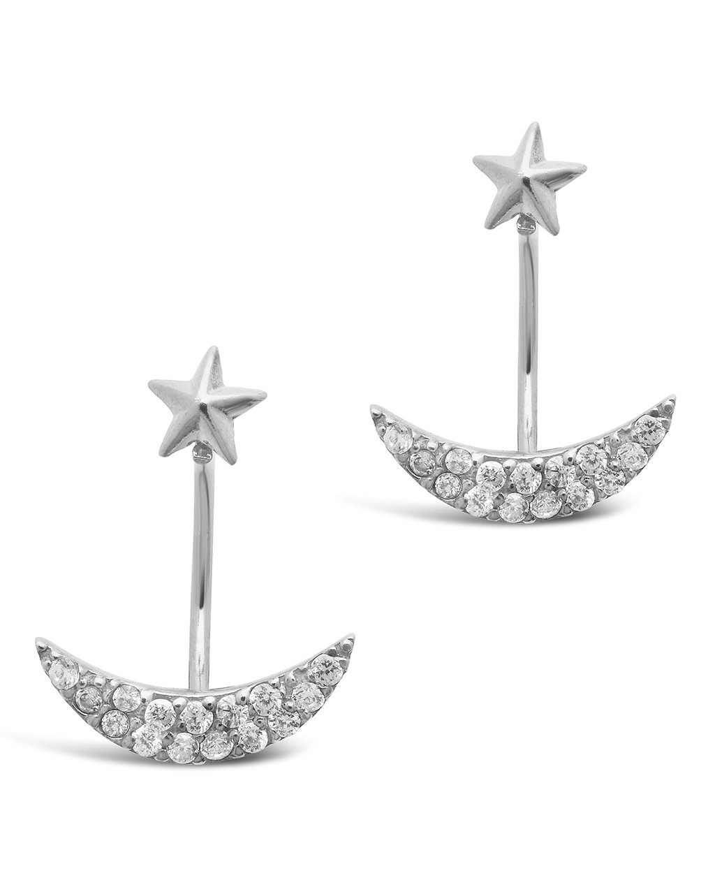 Sterling Silver Star & Crescent CZ Stud Jacket Earrings Earring Sterling Forever Silver 
