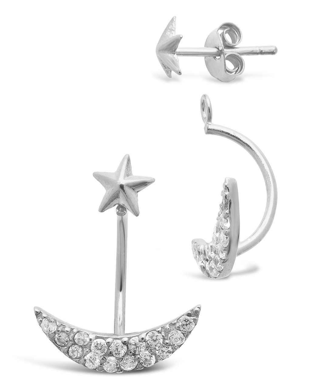 Sterling Silver Star & Crescent CZ Stud Jacket Earrings Earring Sterling Forever 