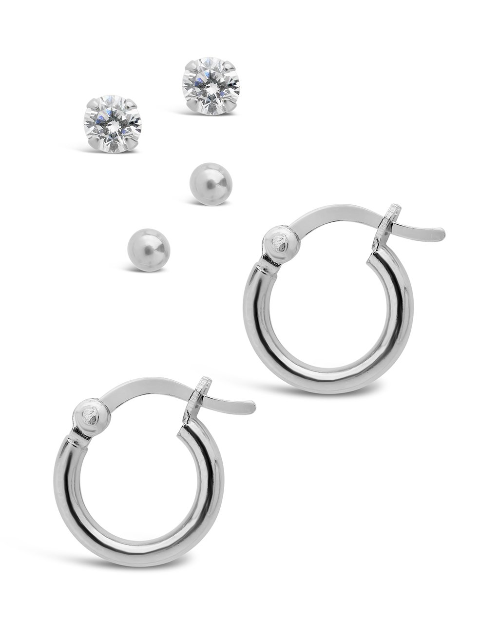 Sterling Silver Sphere, CZ Stud, & Hoop Set of 3 Earring Sterling Forever Silver 