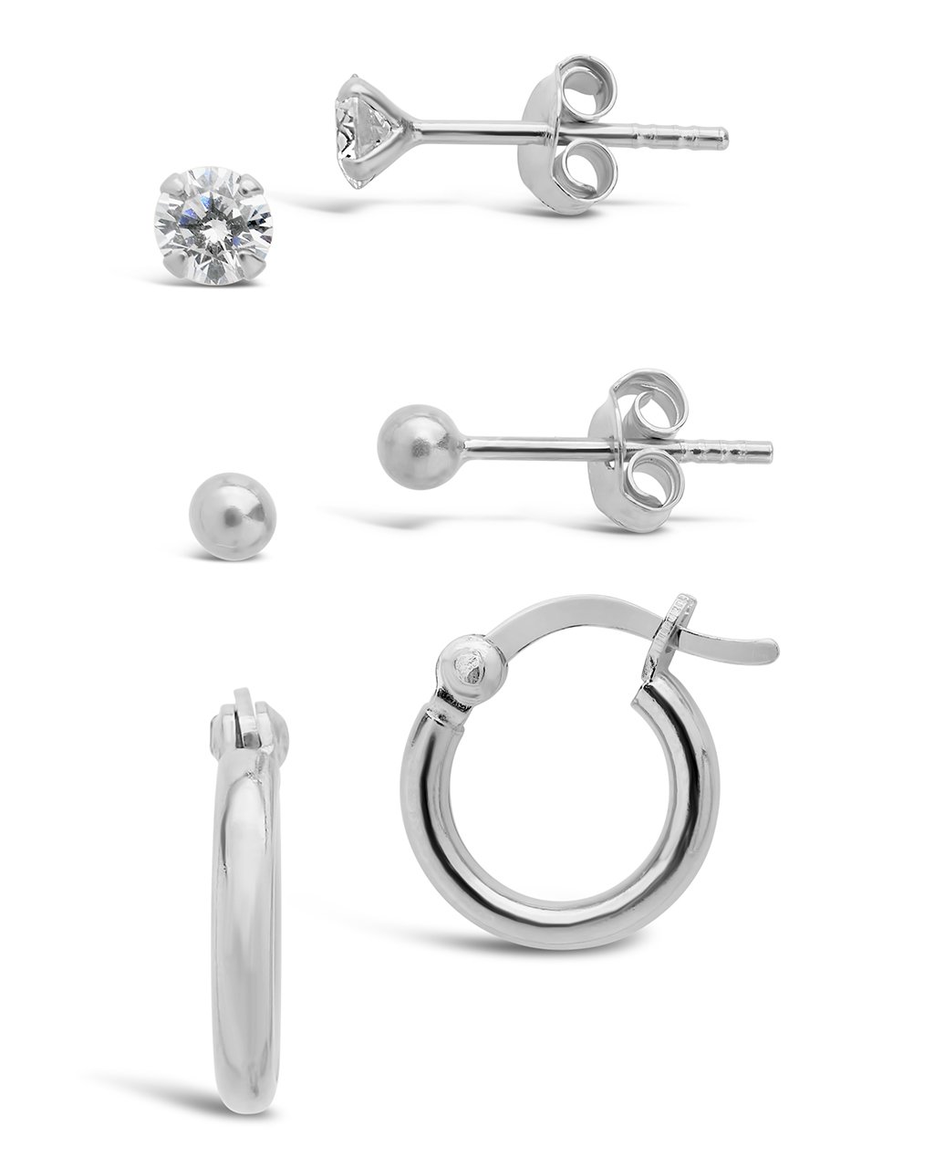 Sterling Silver Sphere, CZ Stud, & Hoop Set of 3 Earring Sterling Forever 