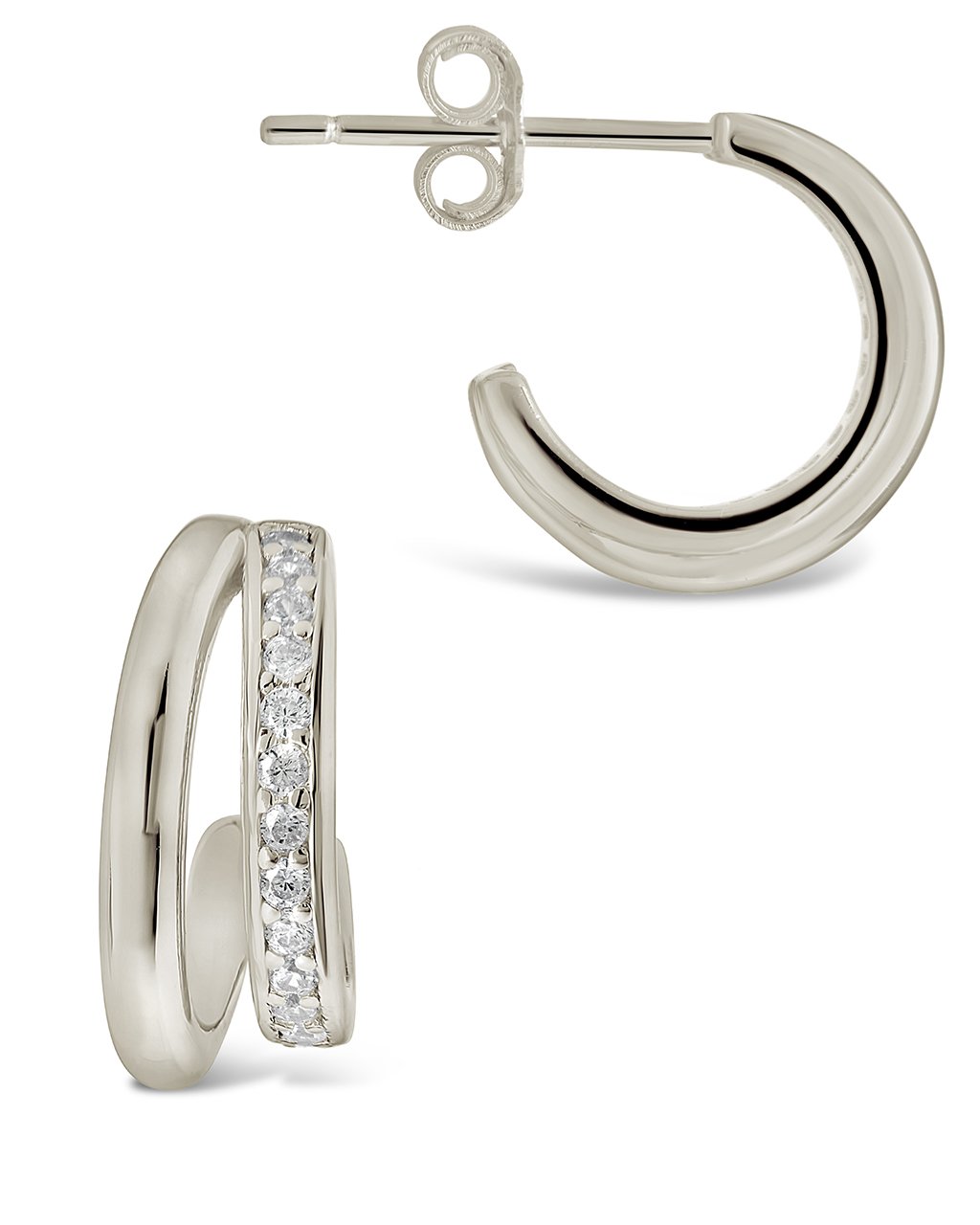 Sterling Silver Polished & CZ Suspender Hoops Earring Sterling Forever 