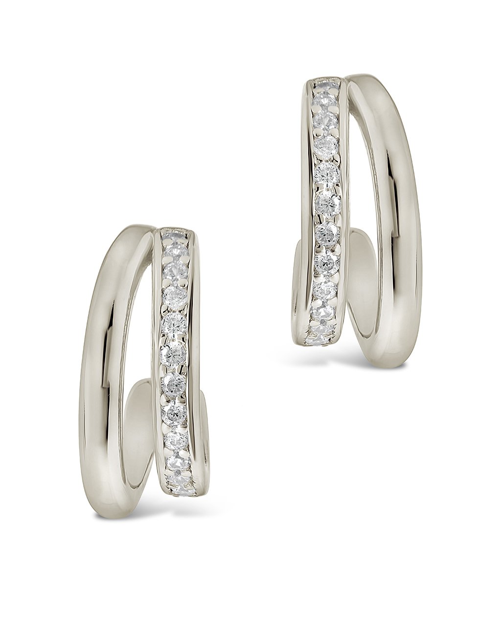 Sterling Silver Polished & CZ Suspender Hoops Earring Sterling Forever Silver 