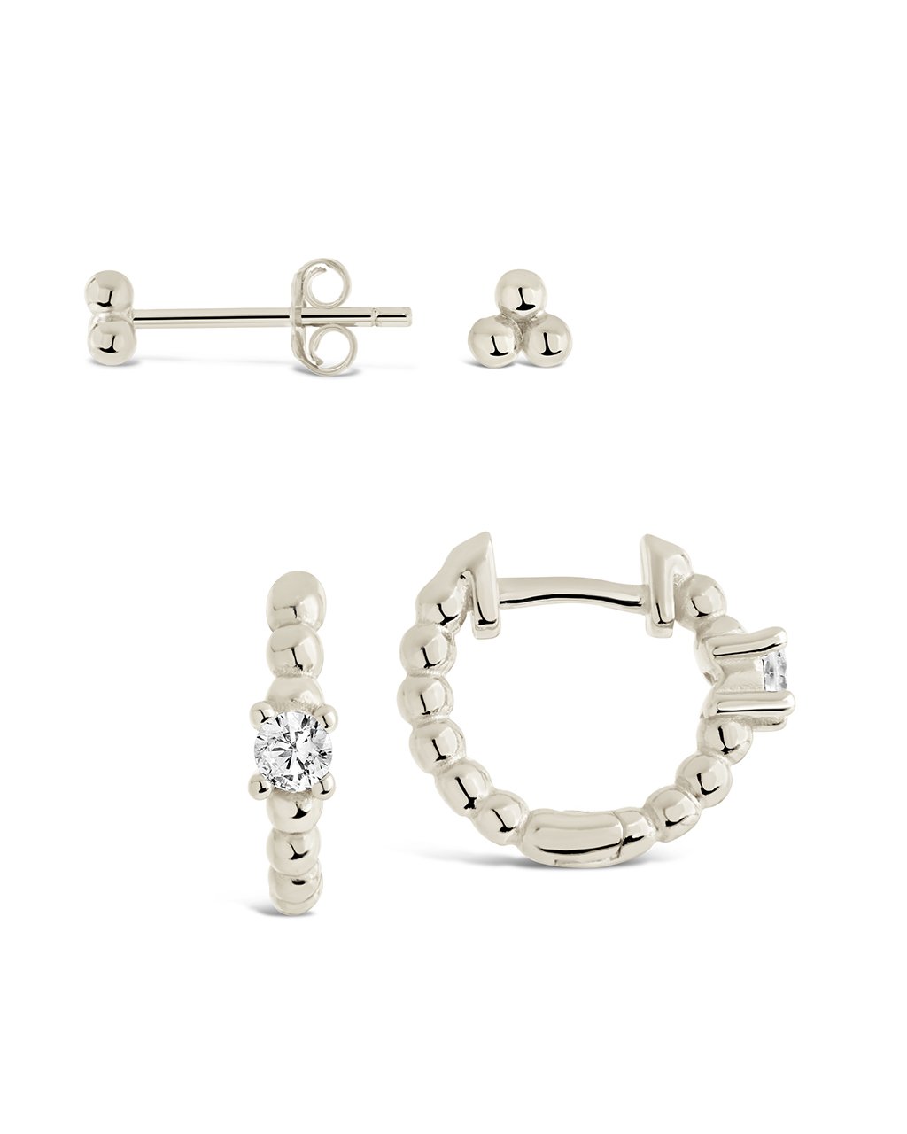 Sterling Silver Beaded Stud & Micro Hoop Set Earring Sterling Forever 