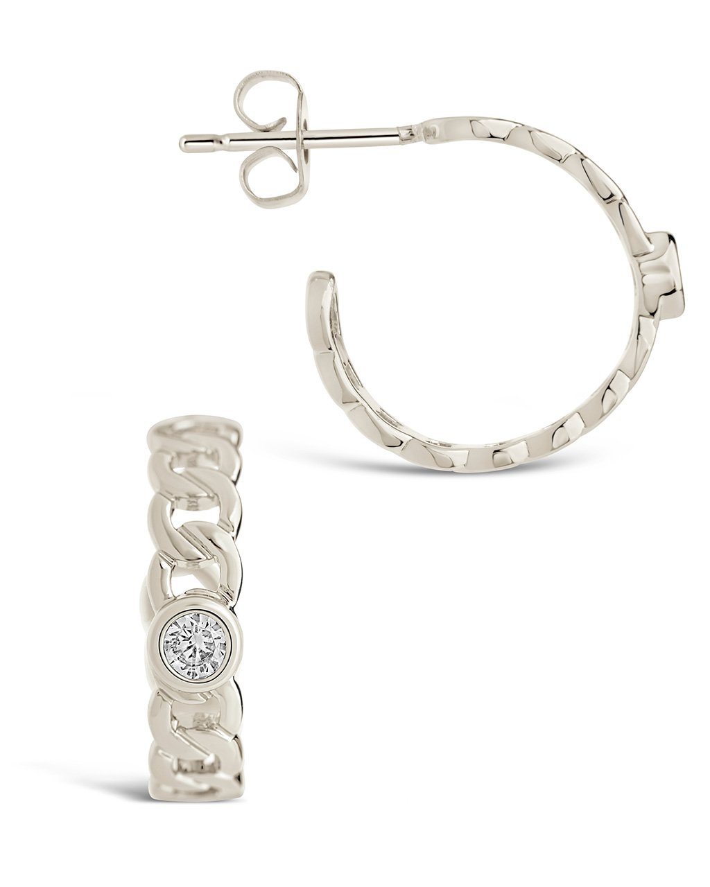Sterling Silver Curb Chain Hoops with Bezel CZ Earring Sterling Forever Silver 