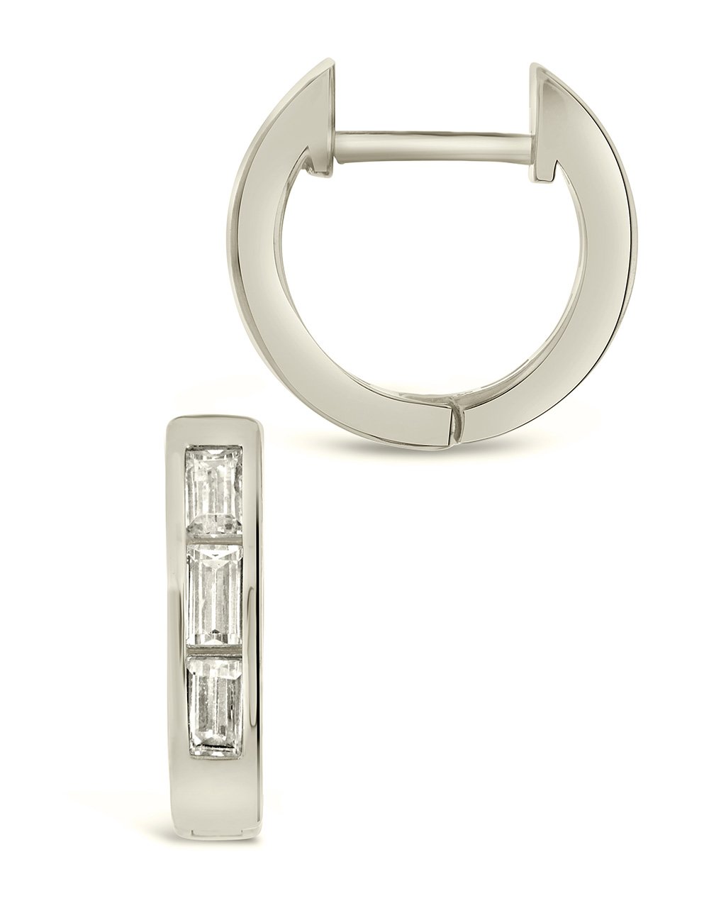 Sterling Silver CZ Baguette Micro Hoops Earring Sterling Forever Silver 