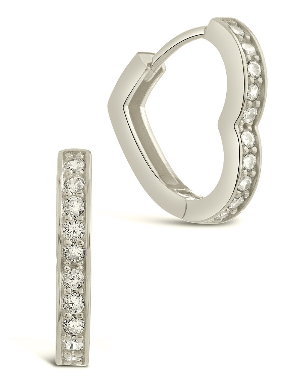 Sterling Silver Heart CZ Micro Hoops Earring Sterling Forever Silver 