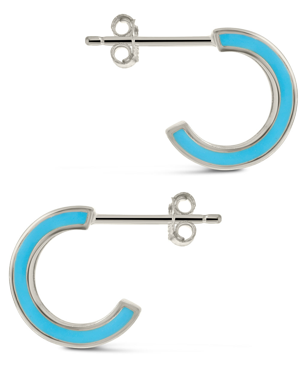 ピアス Blue Enamel Carabiner Hoop One Touch 925 Silver Earrings Sterling Silver Enamel & CZ Huggie Hoop Earrings – Sterling