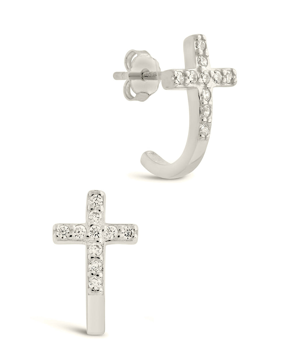 Sterling Silver CZ Cross Huggie Hoops Earring Sterling Forever Silver 