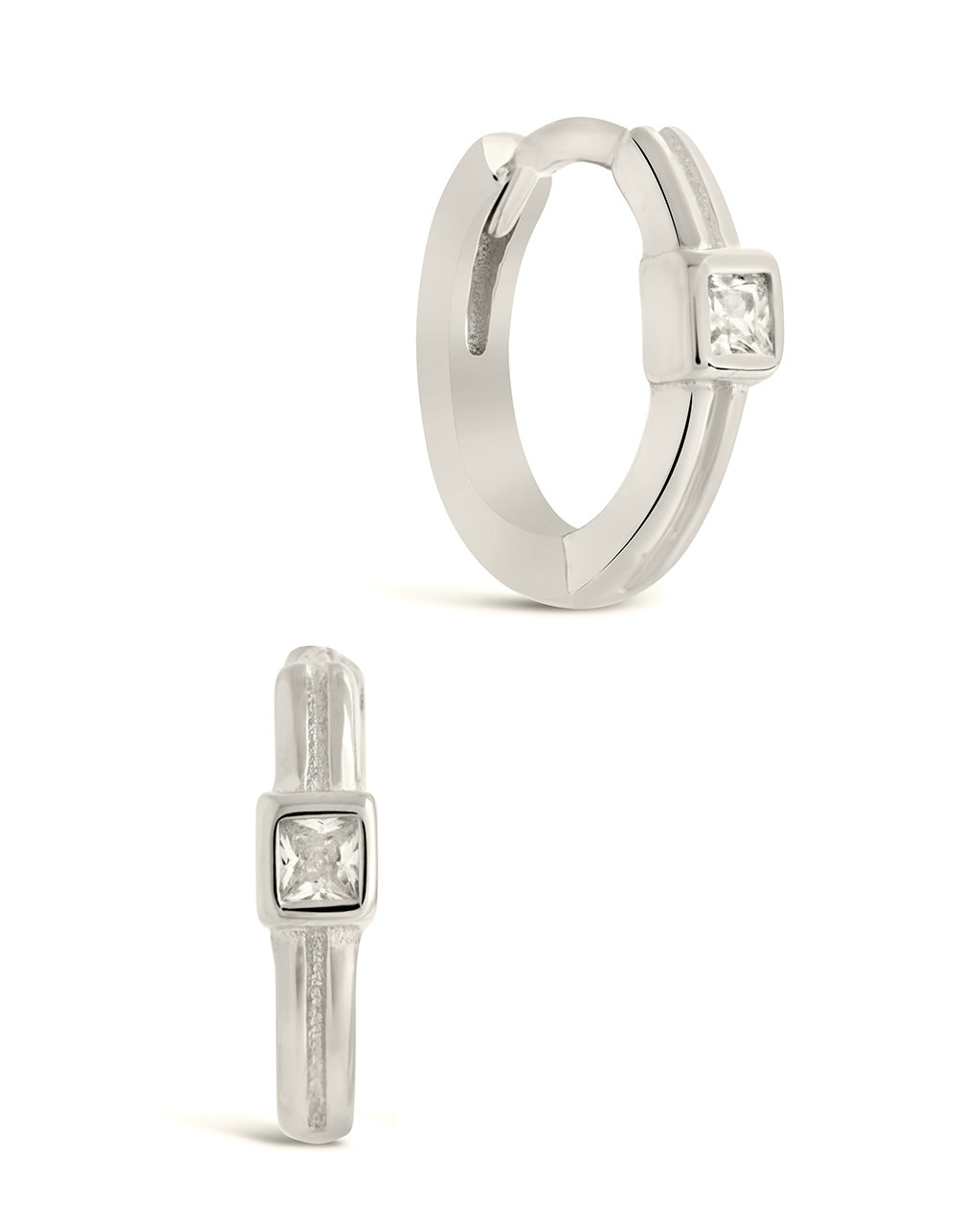 Sterling Silver Square Cut CZ Micro Hoops Earring Sterling Forever Silver 