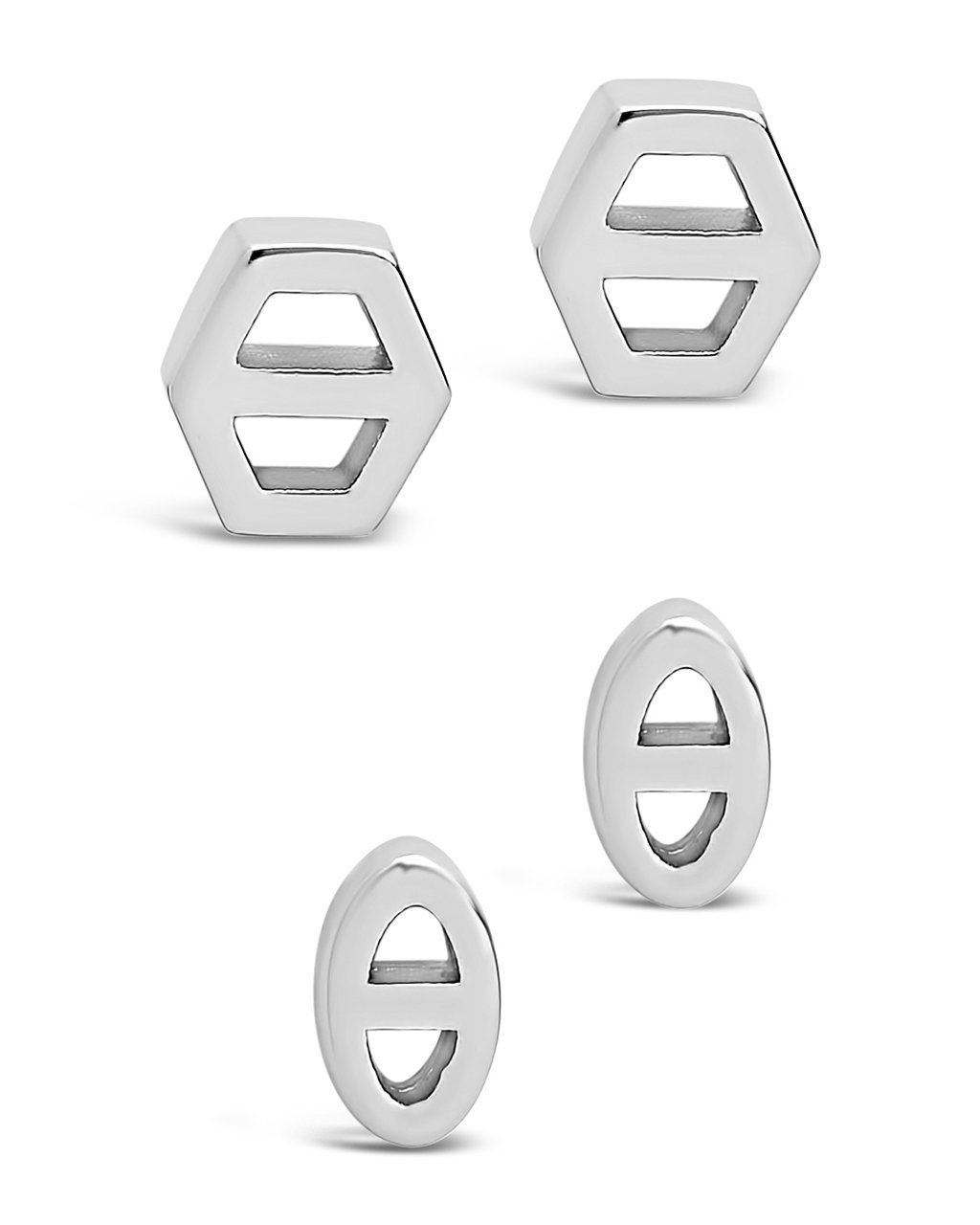 Geometric Anchor Chain Link Stud Set Earring Sterling Forever Silver
