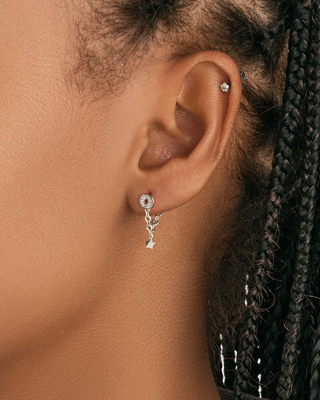 Moon & Star Chain Drop Studs Earring Sterling Forever 