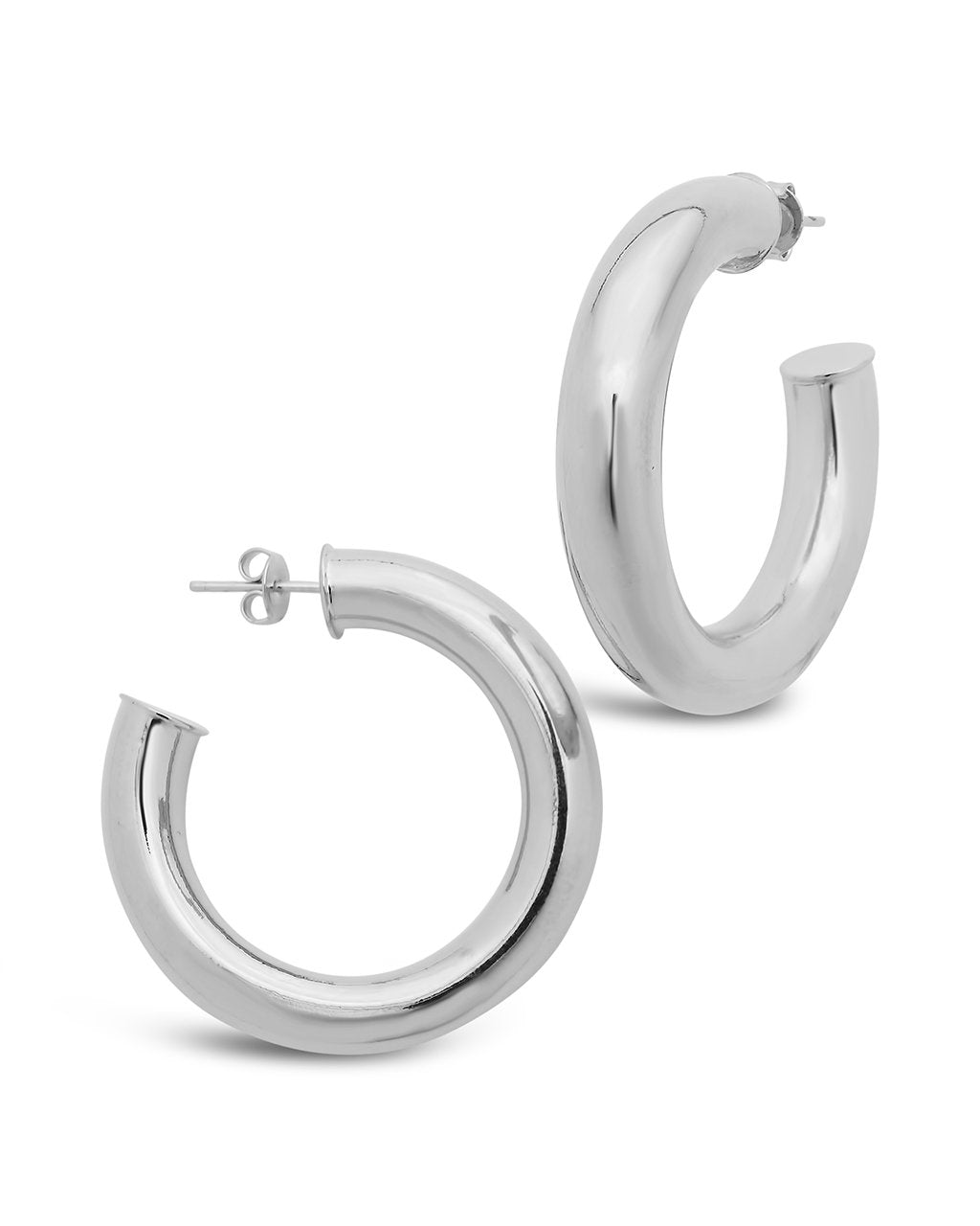 Thick Hollow Hoops Earring Sterling Forever Silver 