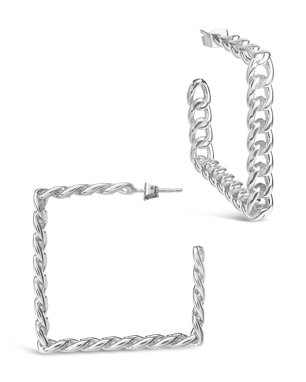 Square Cuban Link Hoops Earring Sterling Forever Silver 