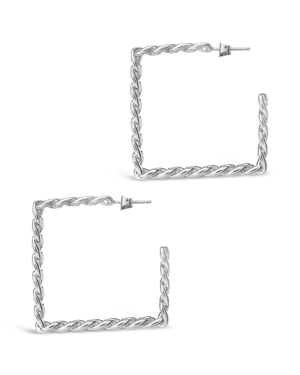 Square Cuban Link Hoops Earring Sterling Forever 