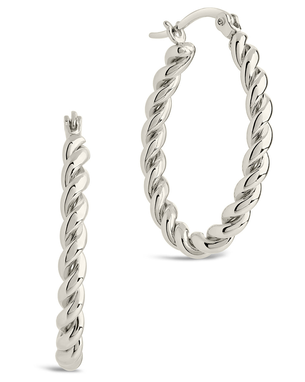 Braided Twist Statement Hoops Earring Sterling Forever Silver 