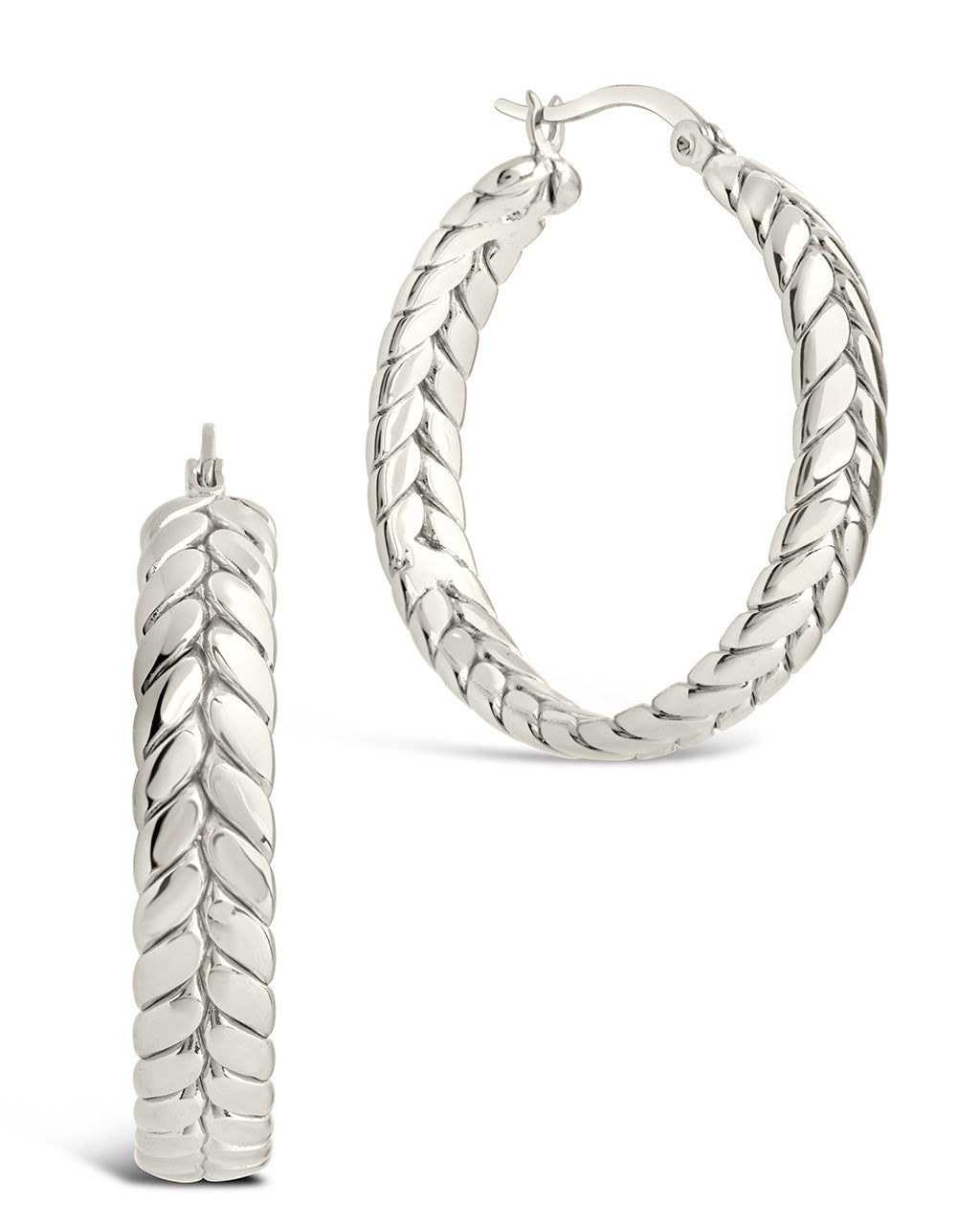 Double Row Herringbone Statement Hoops Earring Sterling Forever Silver 