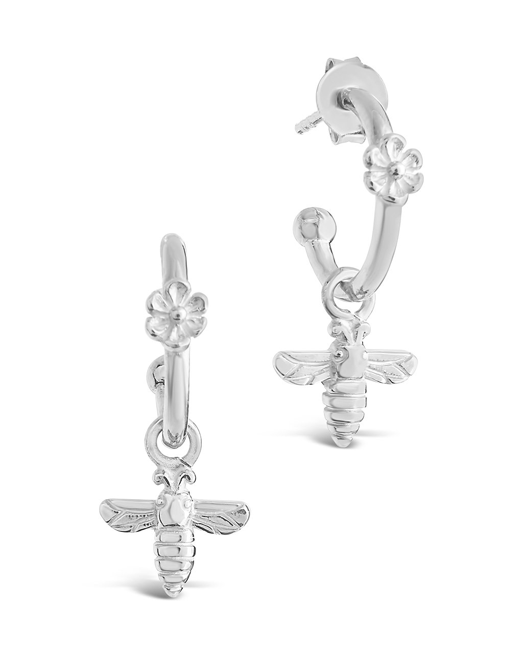 Sterling Silver Bee & Daisy Stud Hoops Earring Sterling Forever Silver 