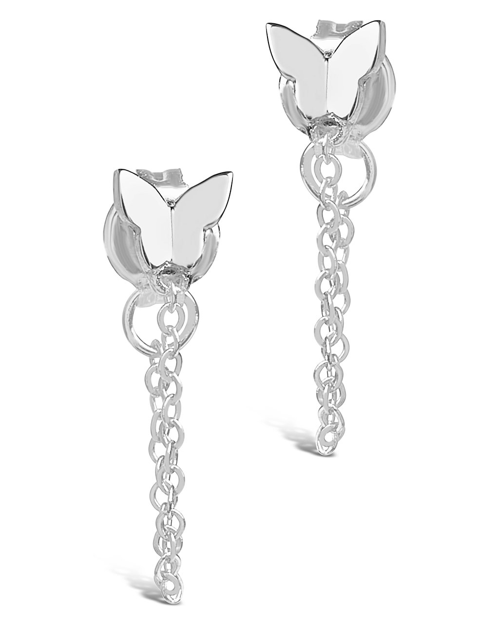 Sterling Silver Butterfly Studs with Chain Drop Earring Sterling Forever Silver 