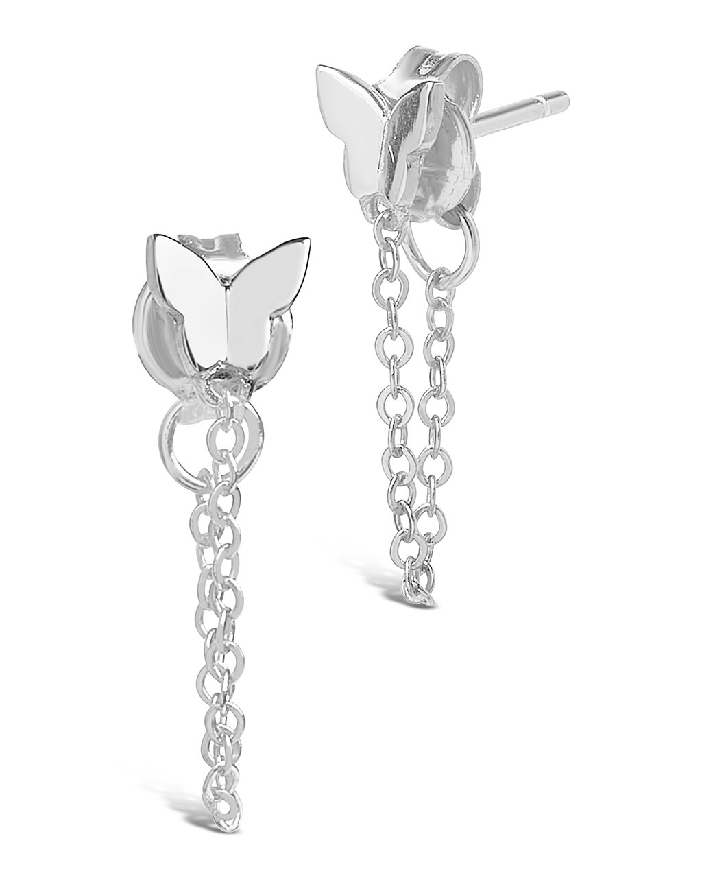 Sterling Silver Butterfly Studs with Chain Drop Earring Sterling Forever 