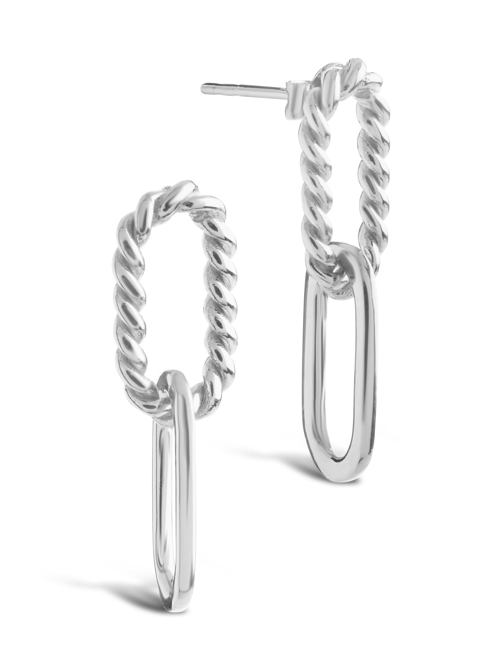 Sterling Silver Textured & Polished Interlocking Oval Drop Earrings Earring Sterling Forever 
