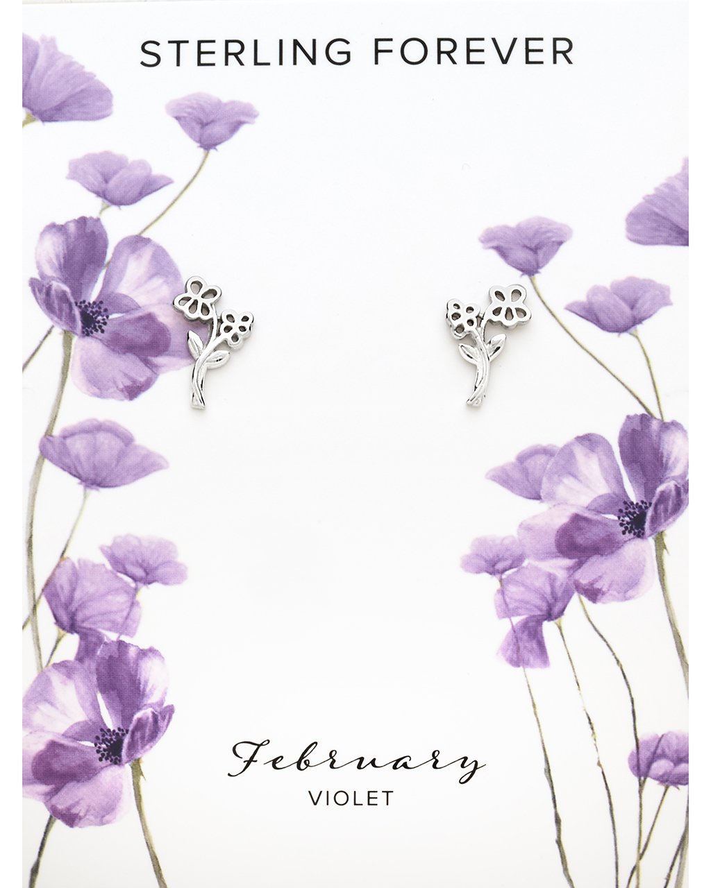 Sterling Silver Birth Flower Studs Earring Sterling Forever Silver February / Violet 