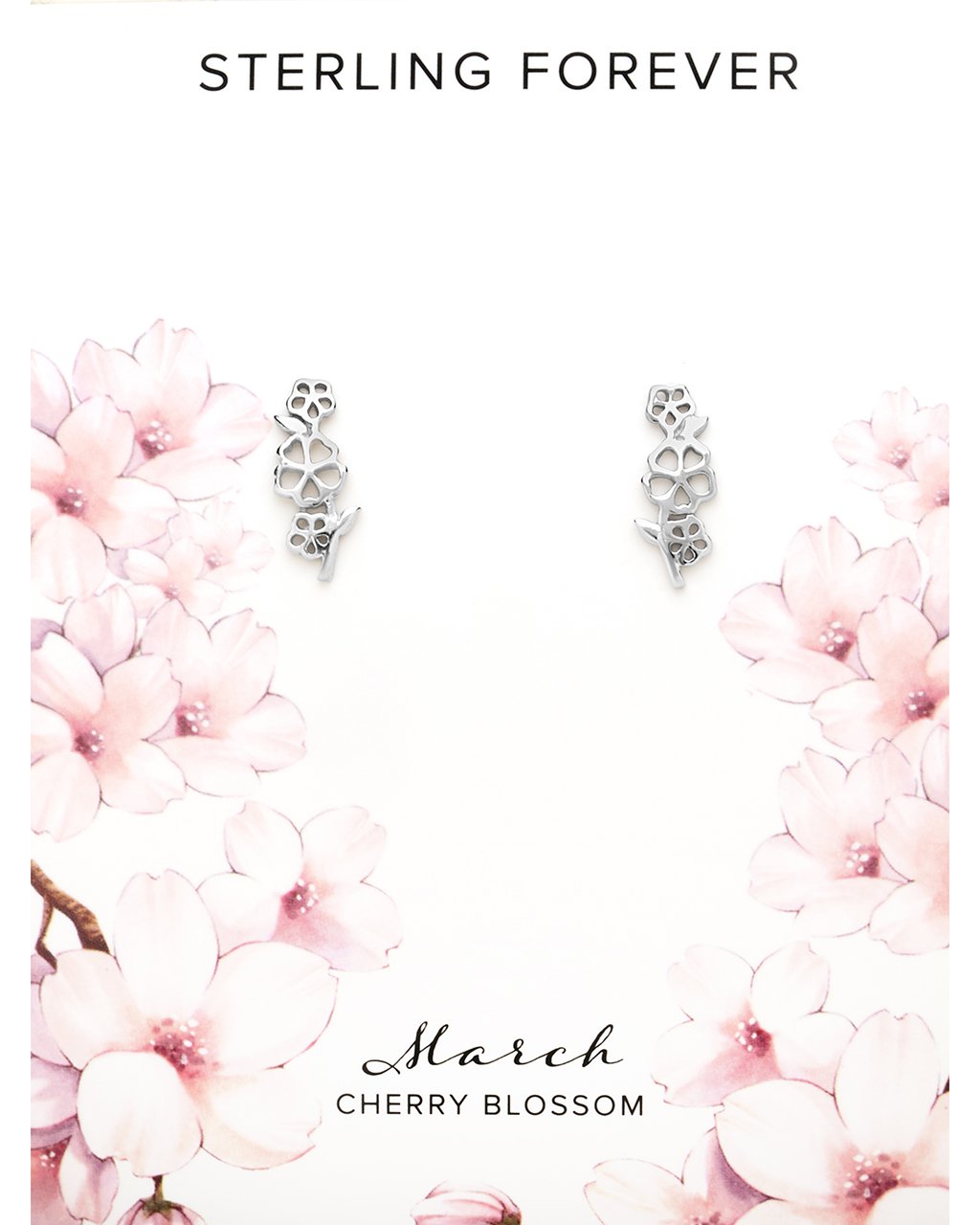 Sterling Silver Birth Flower Studs Earring Sterling Forever Silver March / Cherry Blossom 