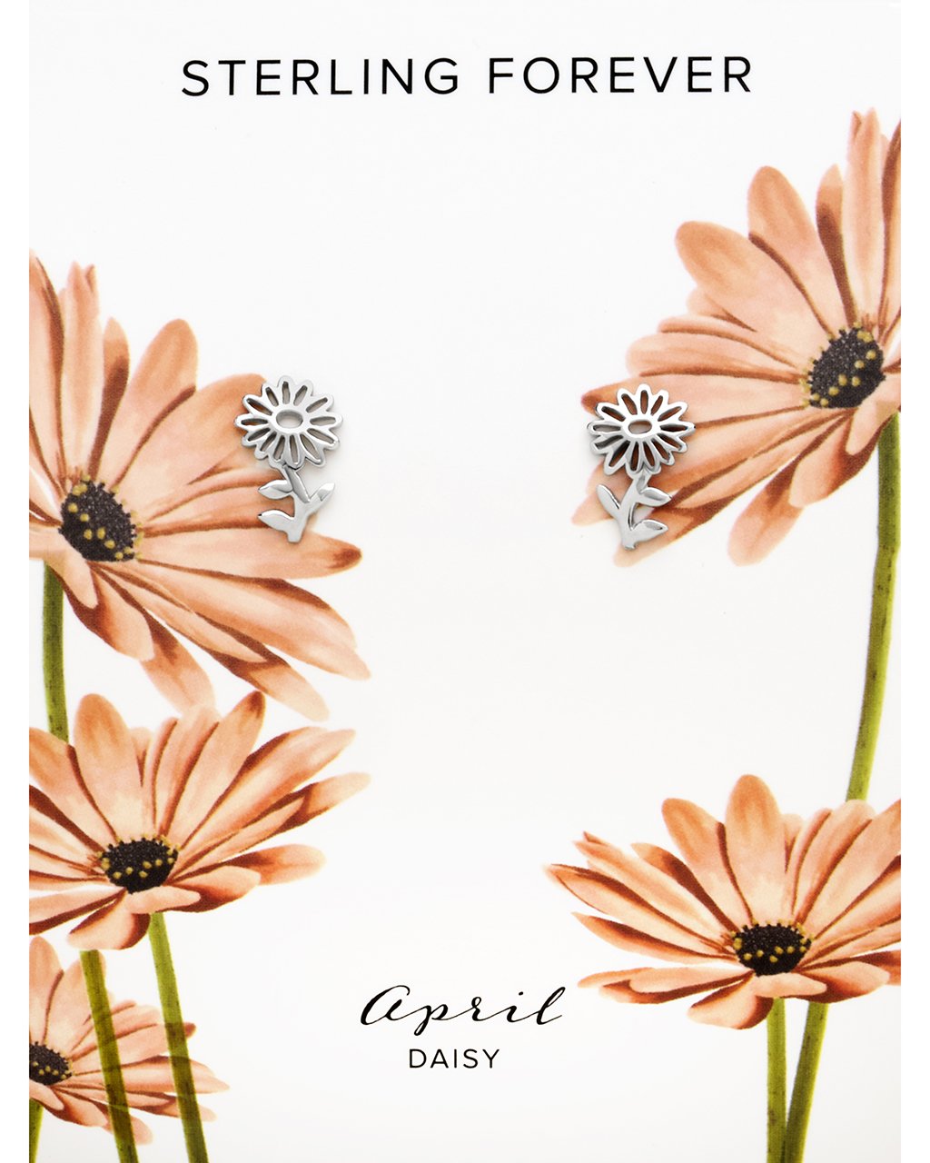 Sterling Silver Birth Flower Studs Earring Sterling Forever Silver April / Daisy 