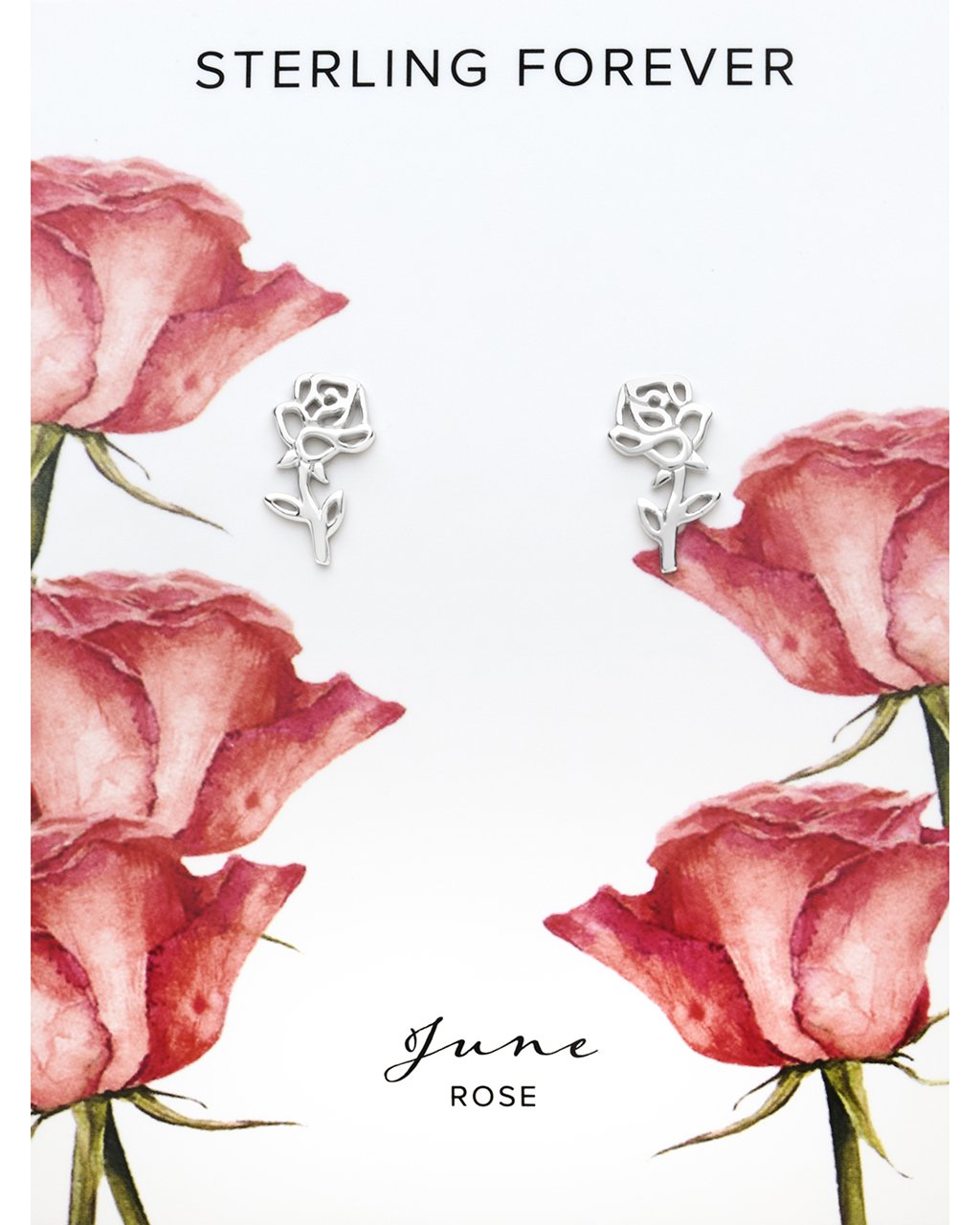 Sterling Silver Birth Flower Studs Earring Sterling Forever Silver June / Rose 