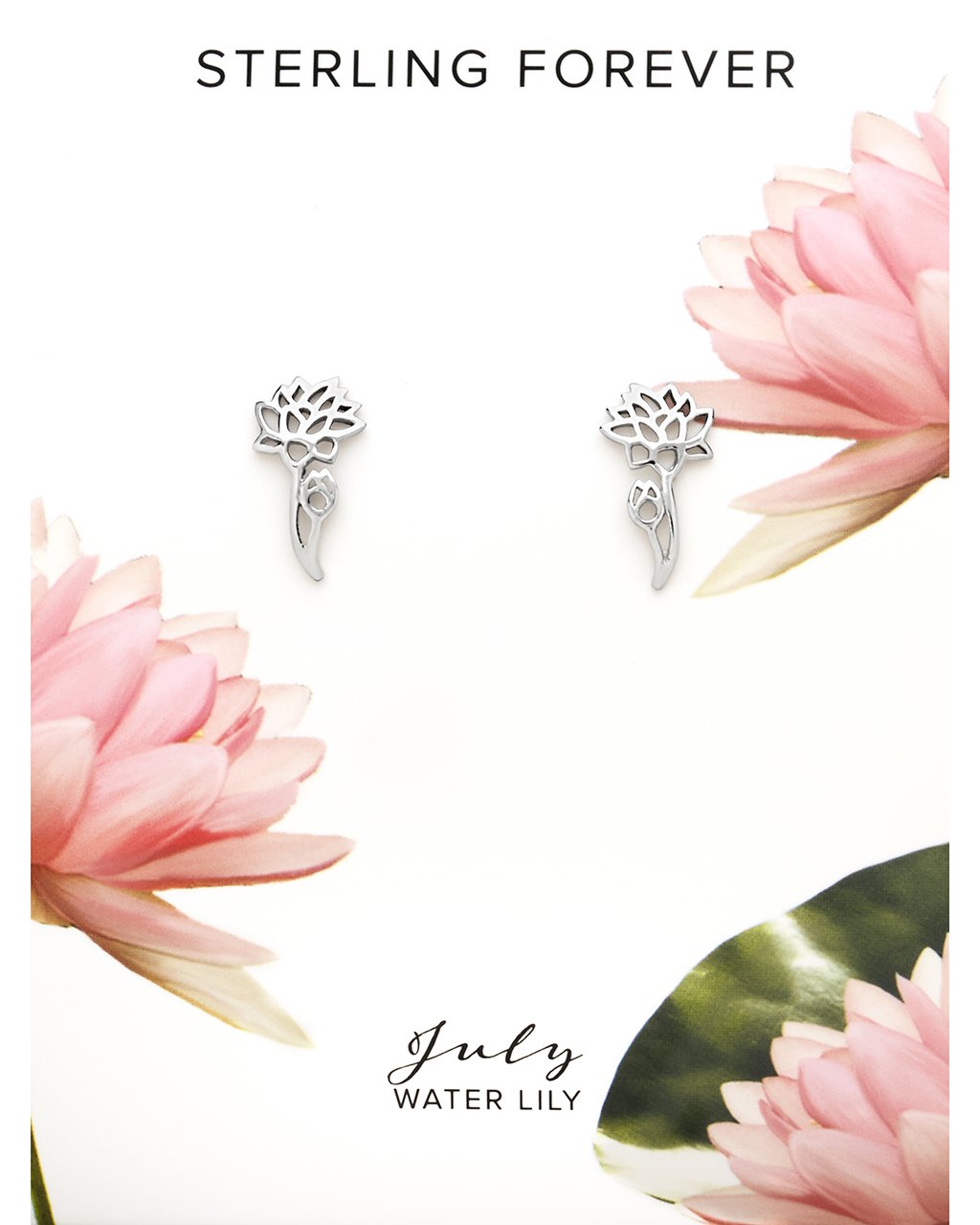 Sterling Silver Birth Flower Studs Earring Sterling Forever Silver July / Water Lily 