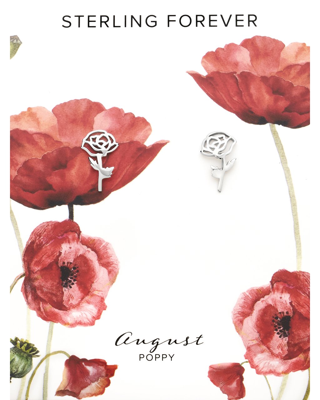 Sterling Silver Birth Flower Studs Earring Sterling Forever Silver August / Poppy 