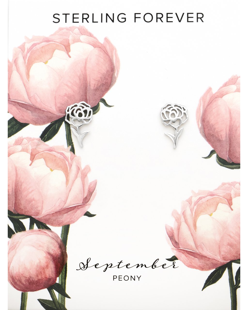 Sterling Silver Birth Flower Studs Earring Sterling Forever Silver September / Peony 