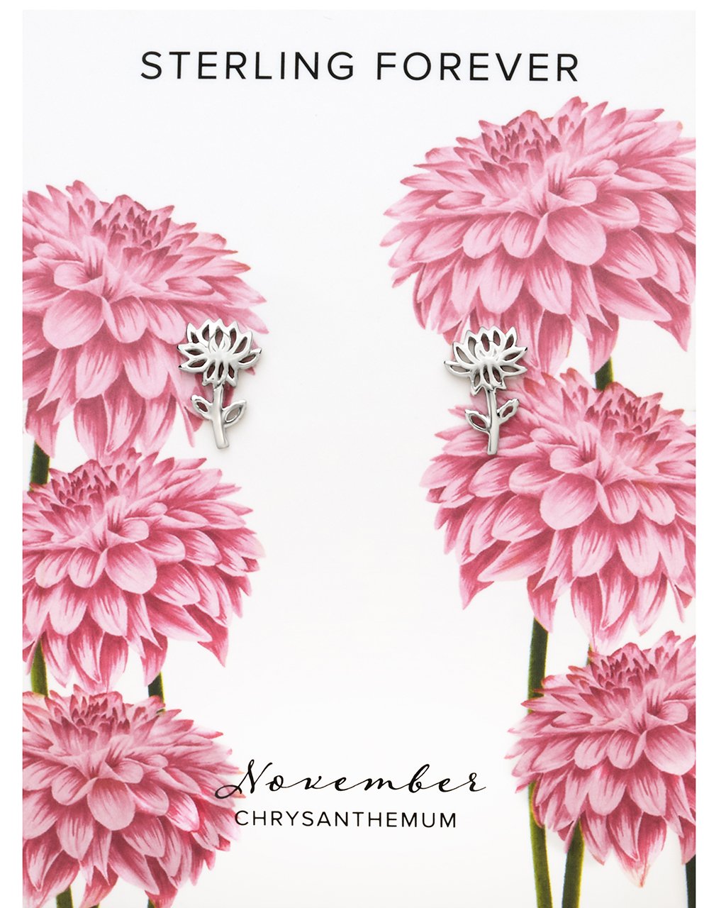 Sterling Silver Birth Flower Studs Earring Sterling Forever Silver November / Chrysanthemum 