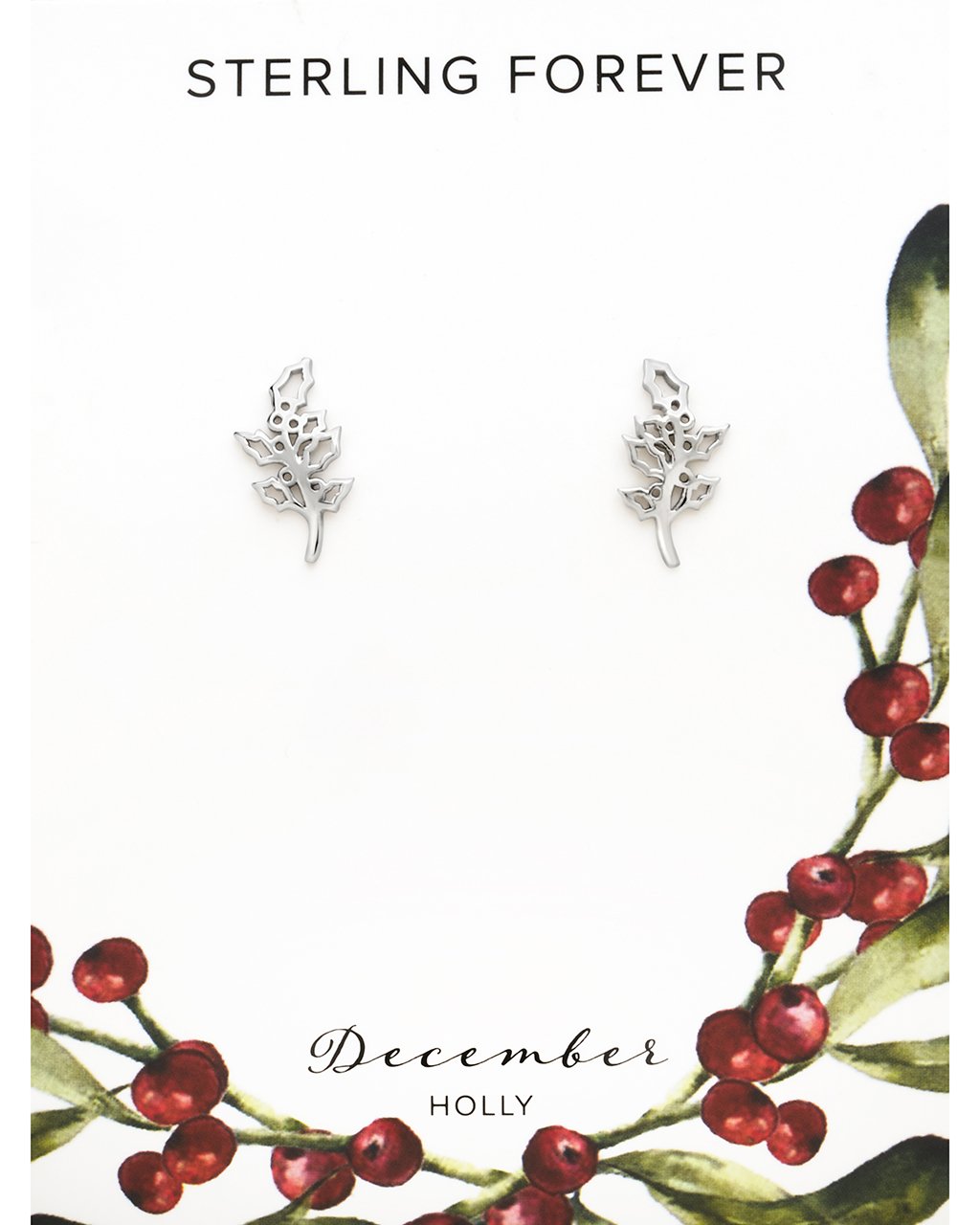 Sterling Silver Birth Flower Studs Earring Sterling Forever Silver December / Holly 