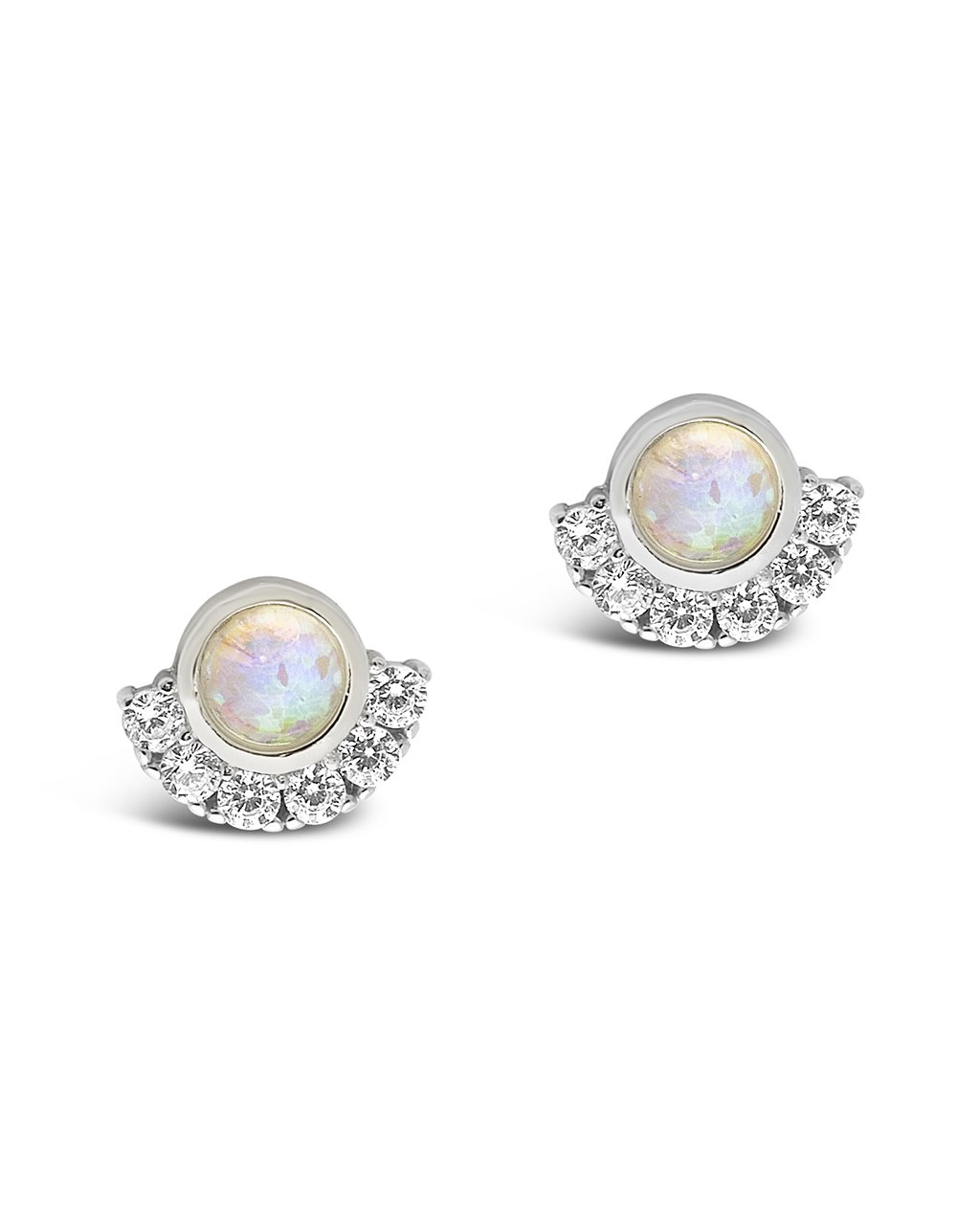 Sterling Silver Half Halo Opal Studs Earring Sterling Forever Silver 