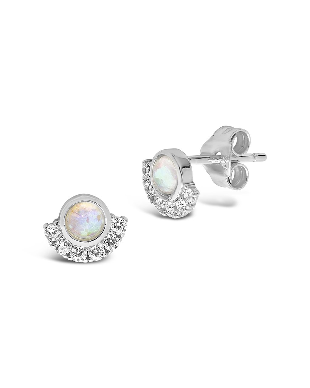 Sterling Silver Half Halo Opal Studs Earring Sterling Forever 