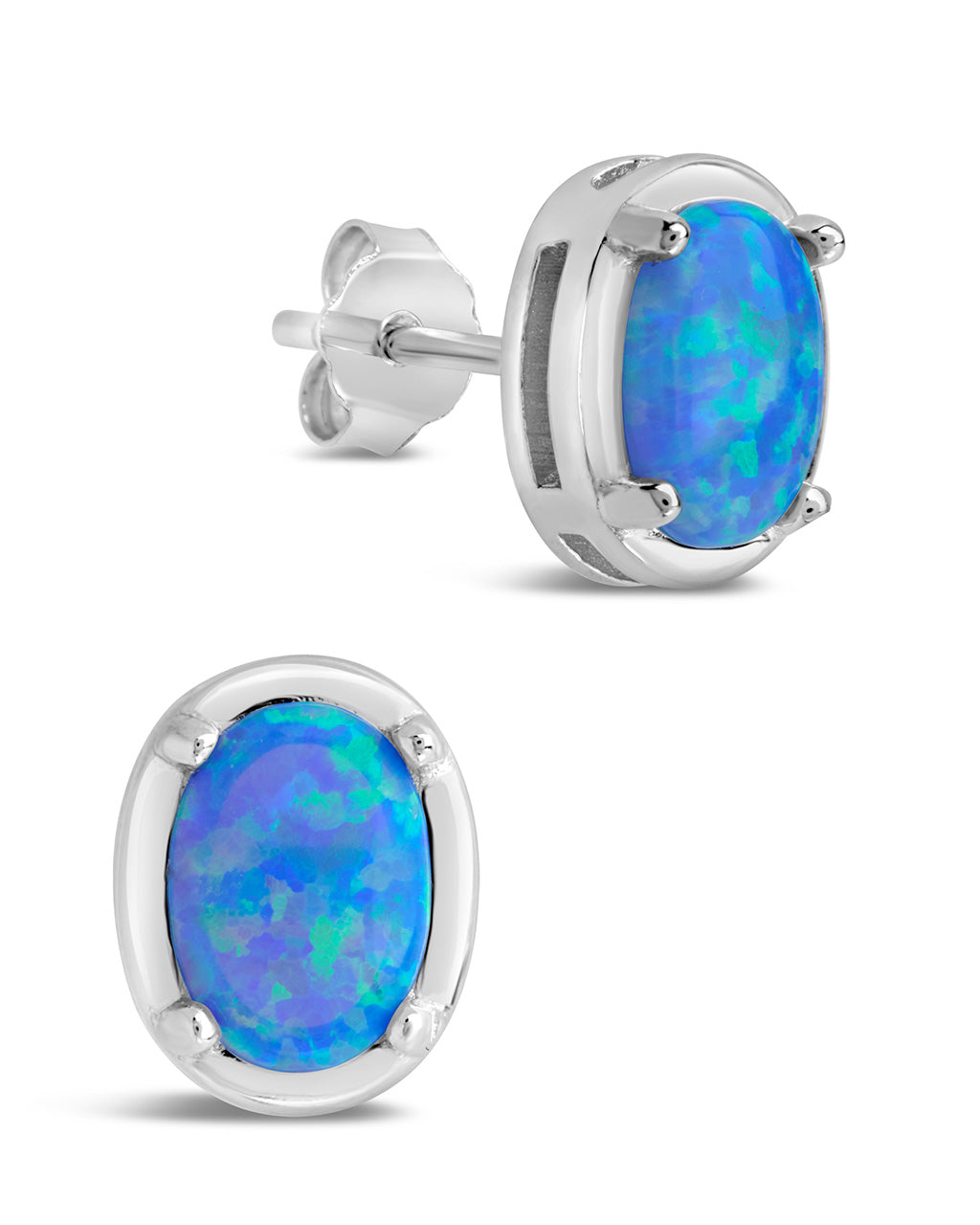 Sterling Silver Dark Blue Opal Oval Studs Earring Sterling Forever Silver 