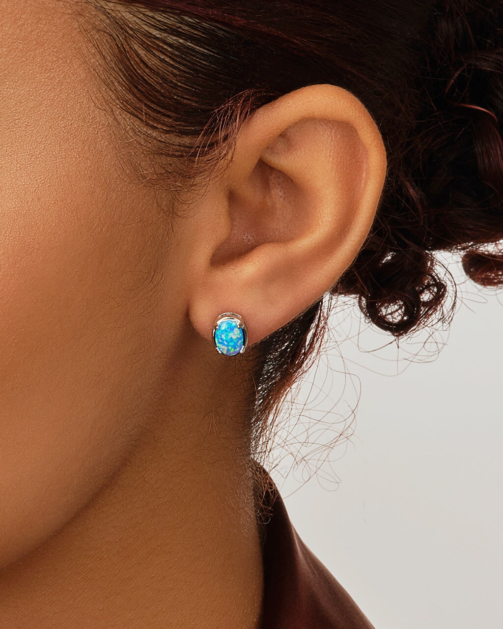 Sterling Silver Dark Blue Opal Oval Studs Earring Sterling Forever 