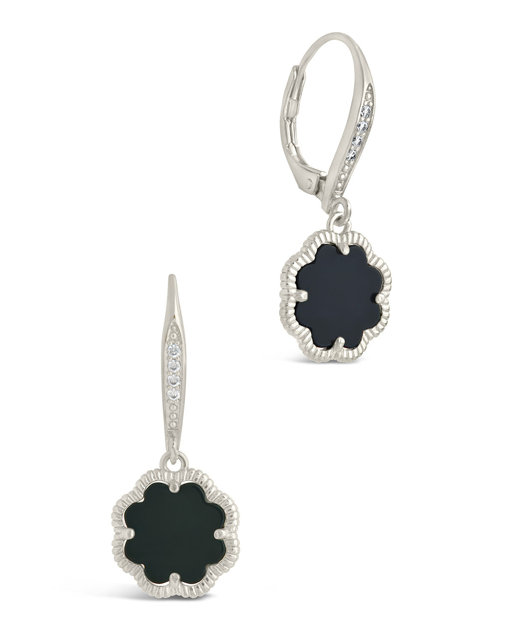 Rose Clover Short Drop Earrings Earring Sterling Forever Silver Onyx 