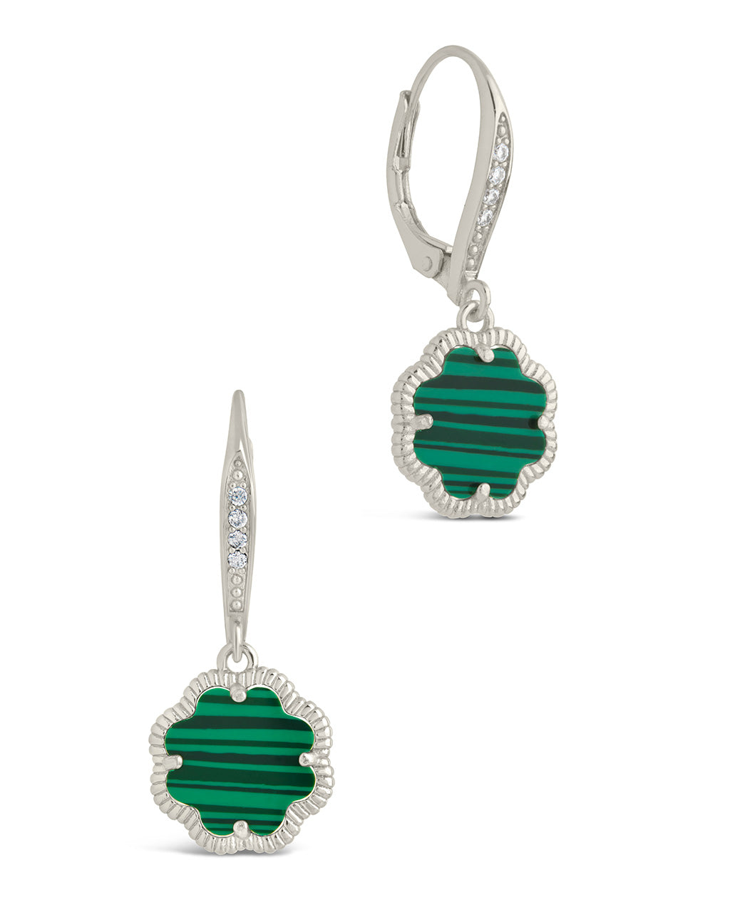 Rose Clover Short Drop Earrings Earring Sterling Forever Silver Malachite 