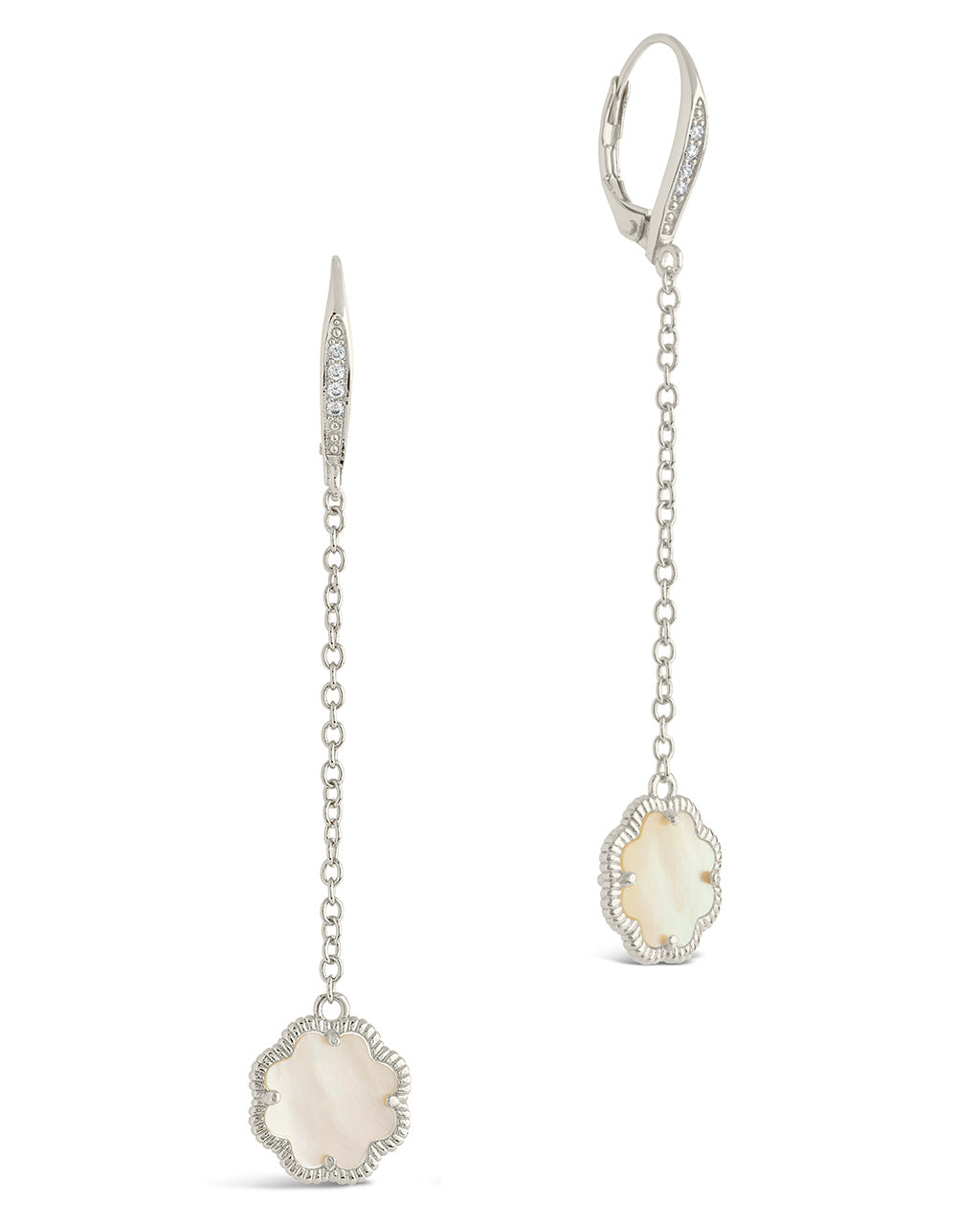 Rose Clover Long Drop Earrings Earring Sterling Forever Silver Mother of Pearl 