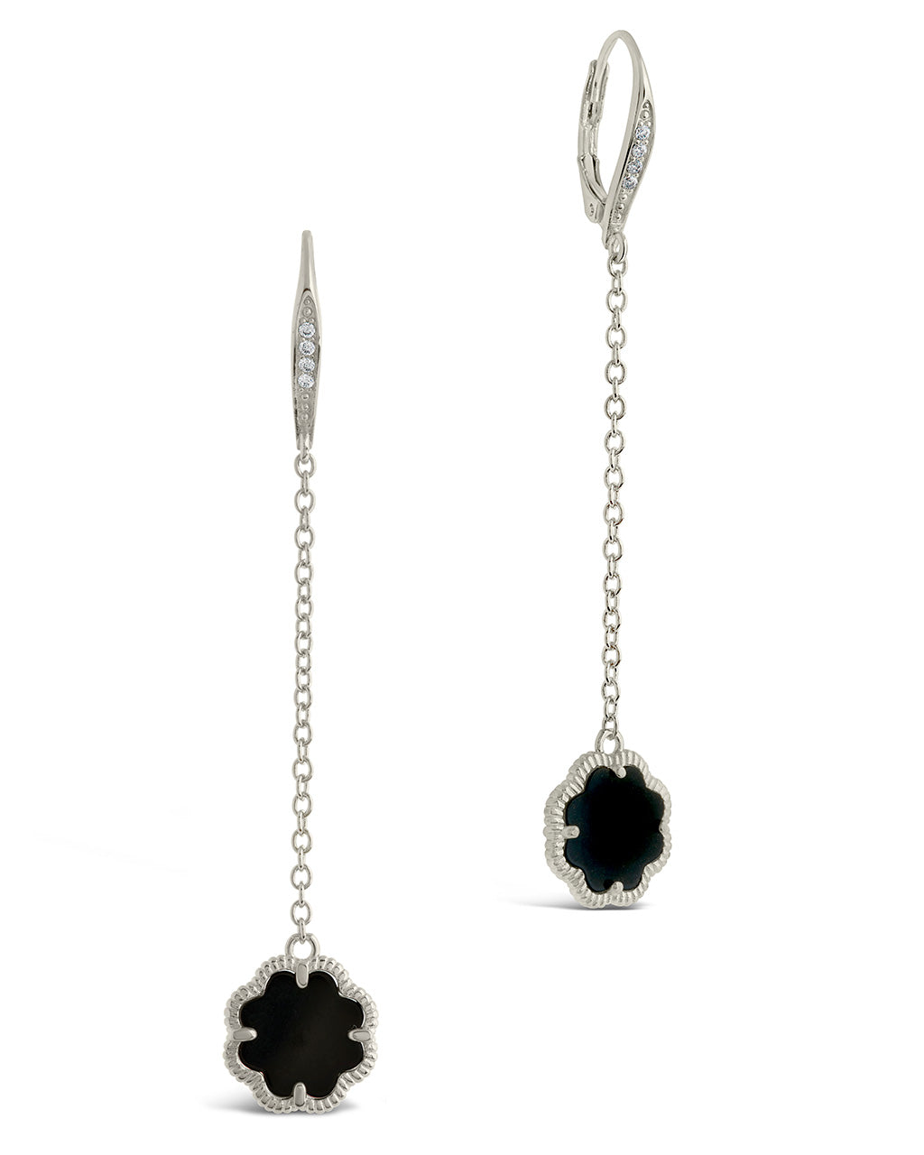 Rose Clover Long Drop Earrings Earring Sterling Forever Silver Onyx 