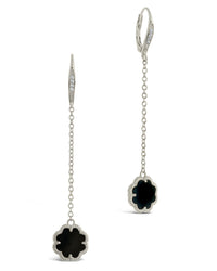 Rose Clover Long Drop Earrings Earring Sterling Forever Silver Onyx 