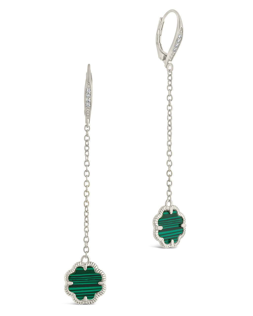 Rose Clover Long Drop Earrings Earring Sterling Forever Silver Malachite 