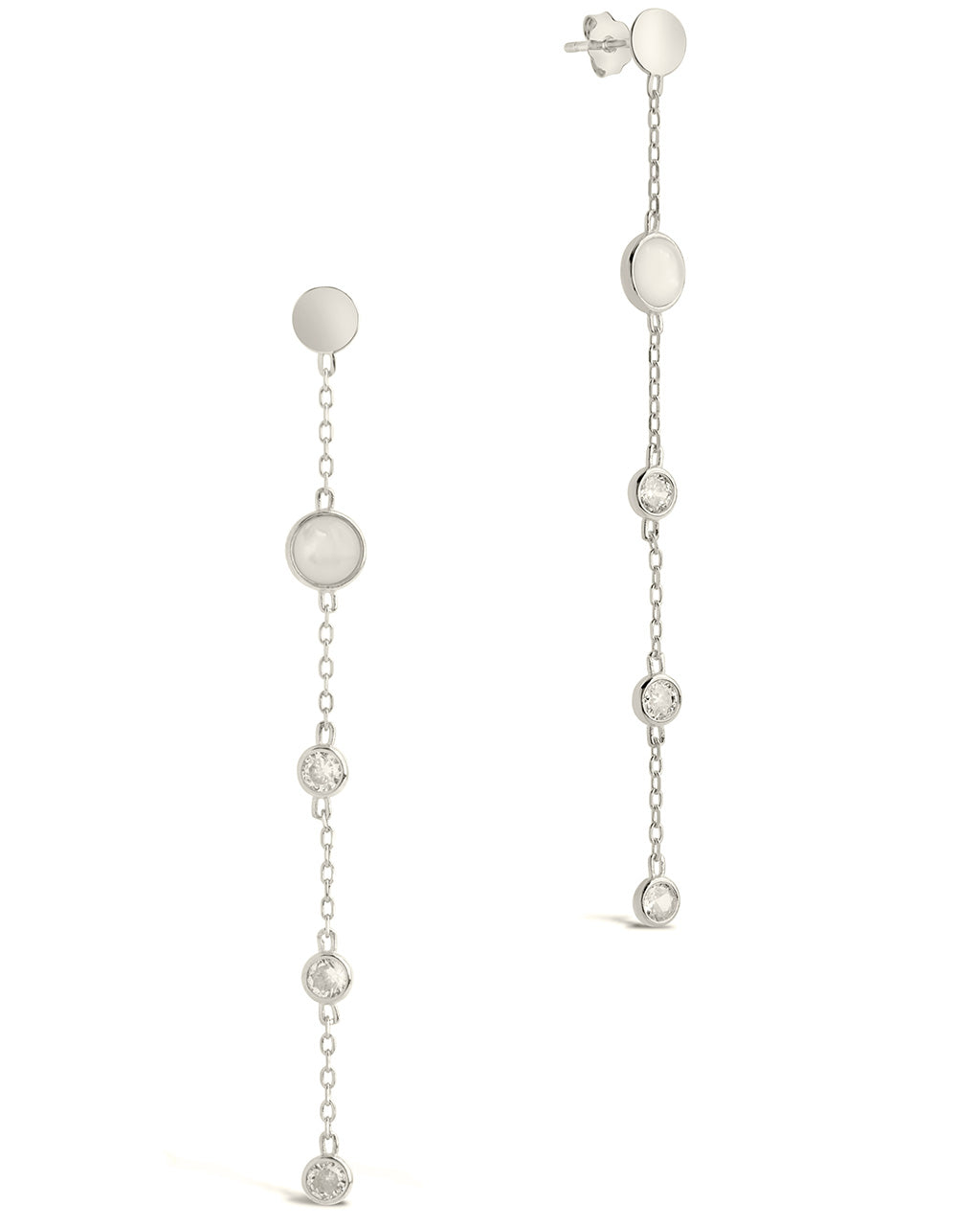 Sterling Silver CZ & Gemstone Drop Earrings Earring Sterling Forever Silver Moonstone 