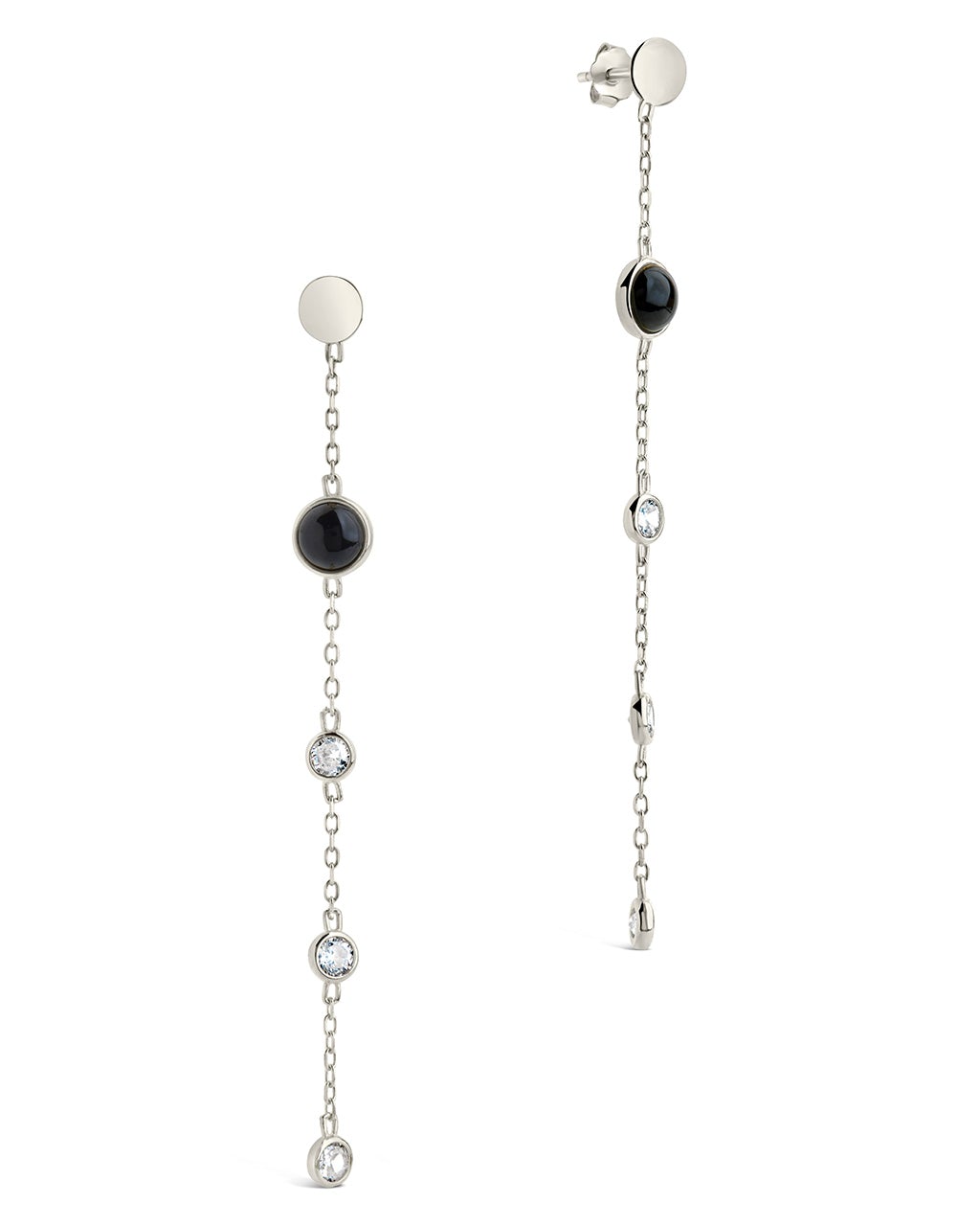 Sterling Silver CZ & Gemstone Drop Earrings Earring Sterling Forever Silver Onyx 
