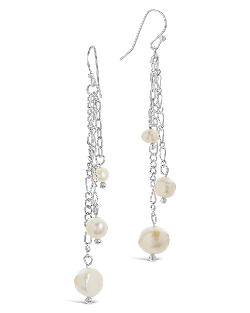 Mixed Chain Link Pearl Dangle Earrings - Sterling Forever