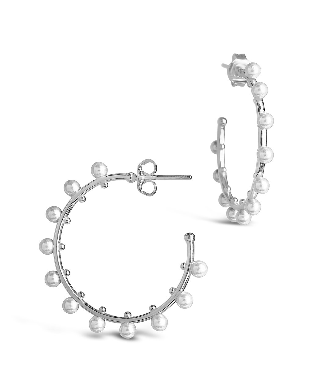 Sterling Silver 1" Pearl Studded Hoops Earring Sterling Forever Silver 