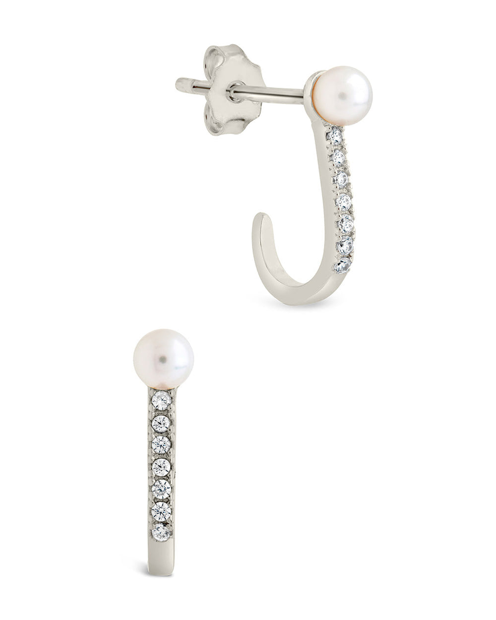 Sterling Silver Pearl & CZ Suspender Studs Earring Sterling Forever Silver 